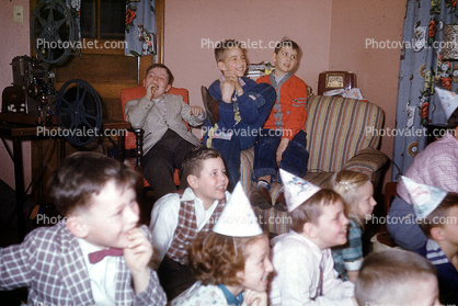 Caps, Boys, bow tie, smiles, laughing, 1950s