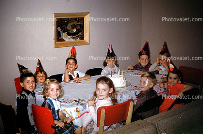 Children, Table, Caps, chairs, painting, girls, boys, 1950s