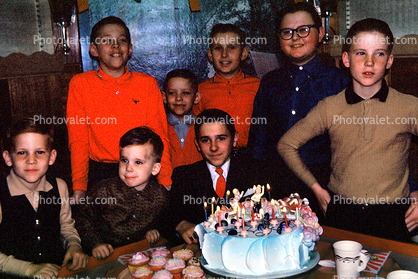 Cake, Candles, boys, 1950s