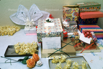 Presents, ribbons, roses, cards, wrapping, 1950s