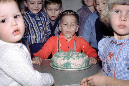 Boy Blowing Candles, cake, girls, toddlers, 1961, 1960s