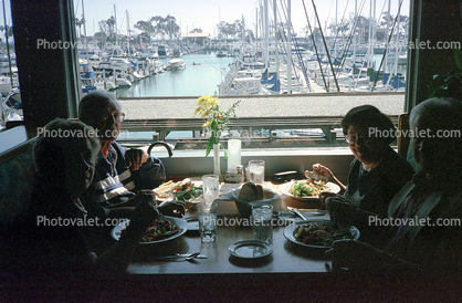 Table, Food, man, woman, docks, marina