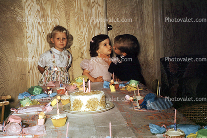 Cake, Table, Presents, Girl, Boy, The Kiss, Candles, Cupcakes, 1950s