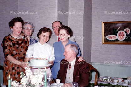 Octogenarian, Women, Man, Smiles, Cake, March 1959, 1950s
