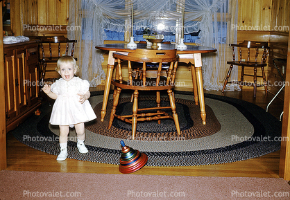 Girl, Top, Toy, Chair, Rug, 1950s