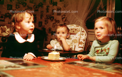 One Year Old, Cake, Candle, Girls, Boy, HighChair, 1982, 1980s