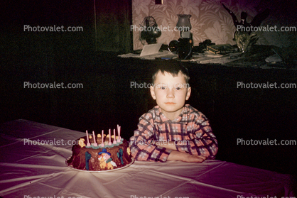 Boy, Chocolate Cake, Candles, 1950s