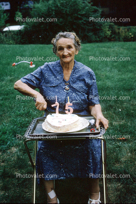 Woman, Cake, Backyard, 75 years old, March 1966, 1960s