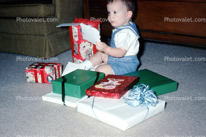 Boy, Presents, Toddler, ribbons, May 1967, 1960s