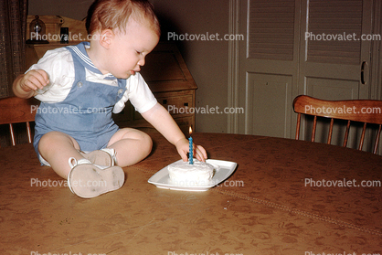 First Birthday, Boy, Cake, Candle, Toddler, May 1967, 1960s