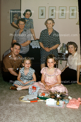 Girl, Family, Group, Presents, 1950s