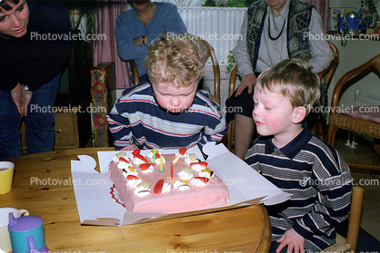 Cake, Boy, Male, Blowing out Candle, 1960s