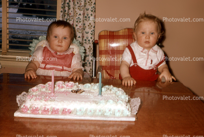 Chubby Girl, Boy, Dress, Cake, Chair, Table, 1950s