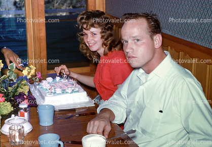 Boy, Girl, Cake, Smiles, Boyfriend, Girlfriend, February 1962, 1960s