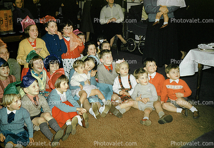 Kids Watching a show, girls, boys, toddlers, 1950s