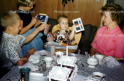 Boy, Present, Cake, Candles, Mom, Son, October 1961, 1960s