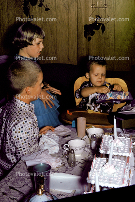 Girl, Boy, Baby, First Birthday, Cake, Candles, October 1961, 1960s