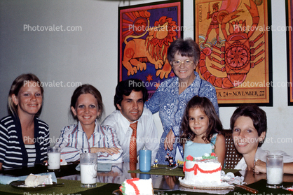 Group, Portrait, Cake, Father, Mother, Smiles, Table, Posters, 1974, 1970s