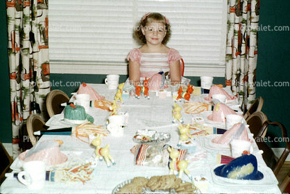 Birthday Girl with Cake, Table, July 17 1954, 1950s
