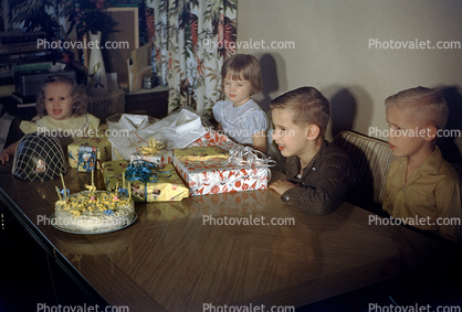 Birthday Boys, Presents, Cake, girls, 1940s
