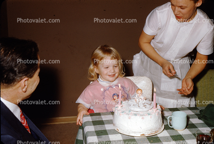 Two Year Old Girl, Birthday Cake, Candles, 1950s