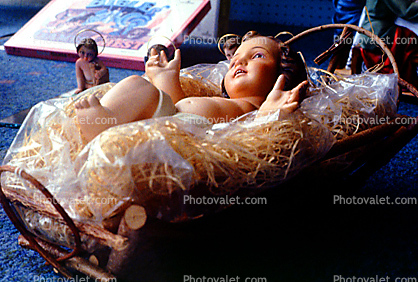baby jesus, nativity scene, crib, doll