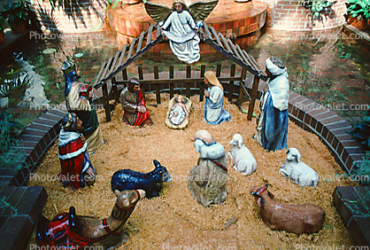 Nativity Scene, manger, Baby Jesus, crib, lamb, Mother Mary, camels, oxen, Three Wisemen, angels, figurines