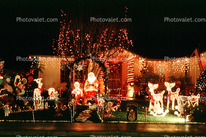 Christmas Lights, decoration, storybook scene, reindeer, Santa Claus, frontyard, house, home, Nipomo