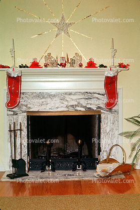 fireplace, north star, nativity scene