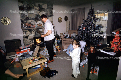 Presents, Decorations, Ornaments, Tree, Christmas Morning, boy, piano, 1960s