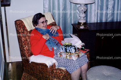 Grandma, Presents, Smiles, chair, lamp,  1960s, 1960s