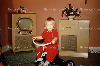 Girl on a Tricycle, Television, stereo speaker, Living Room, 1950s