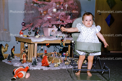 Girl, Baby, toddler, Walker, Manger Scene, 1950s