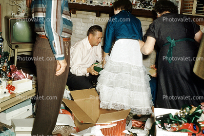 Presents, Television, Half Slip, Lingerie, lacy slip, empty box, Tulsa, 1950s