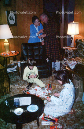 Boy, Girl, Family, nightwear, pajama, lamp, 1950s