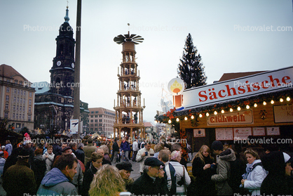 Sachsische, Church steeple, tower, crowds, people, outdoors