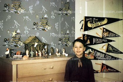 Boy, sports wallpaper, banners, Nativity Scene, 1950s