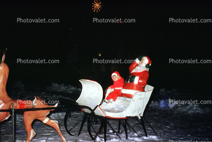 Santa Claus, Sled, Reindeer, 1950s