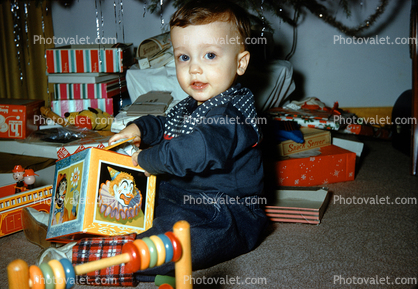 Jack-in-the-Box, boy, Unwrapping Presents, 1950s