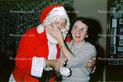 Santa Claus with Mom, Funny, Laughing, 1950s