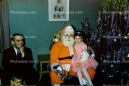 Santa Claus, Girl, Present, 1950s