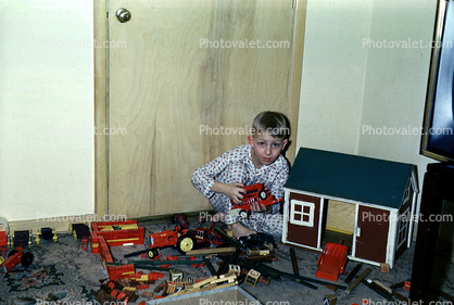 Boy, Playhouse, Barn, Tractor, 1950s