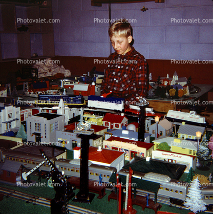 Boy, Toy Train, gun, hat, shirt, cute, 1950s