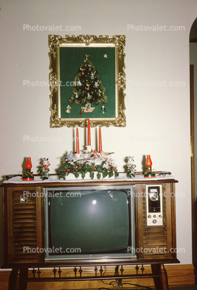 Television, Candles, framed tree, 1960s