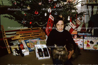 Boy with his Cat, gifts, American Clipper Sled, stockings