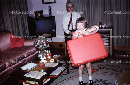 Girl with a Suitcase, television, sofa, cute, 1950s