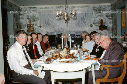 Turkey Dinner, candles, grandpa, 1950s