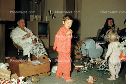 Granma, Boy, Girl, Pajama, Pram, Rocking Bed, 1950s