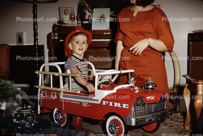 Boy with his new Fire Engine, December 1966, 1960s