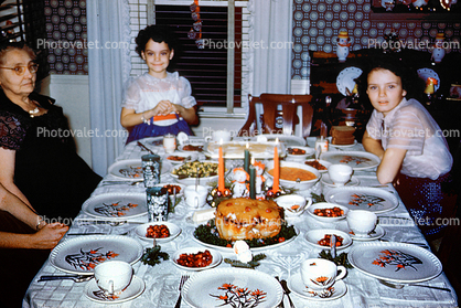 Girls, Dinner Table, Settings, December 1953